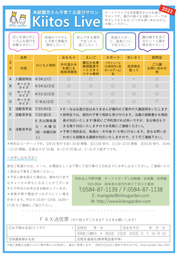 入園説明会＆キートスライブお申し込み状況(5月23日現在)